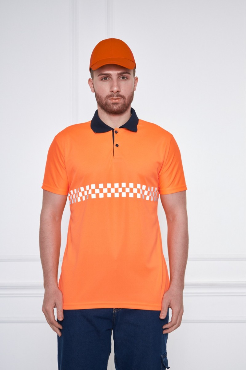 Turuncu İş Güvenliği Polo Yaka T-Shirt – Yüksek Görünürlüklü ve Konforlu İş Kıyafeti