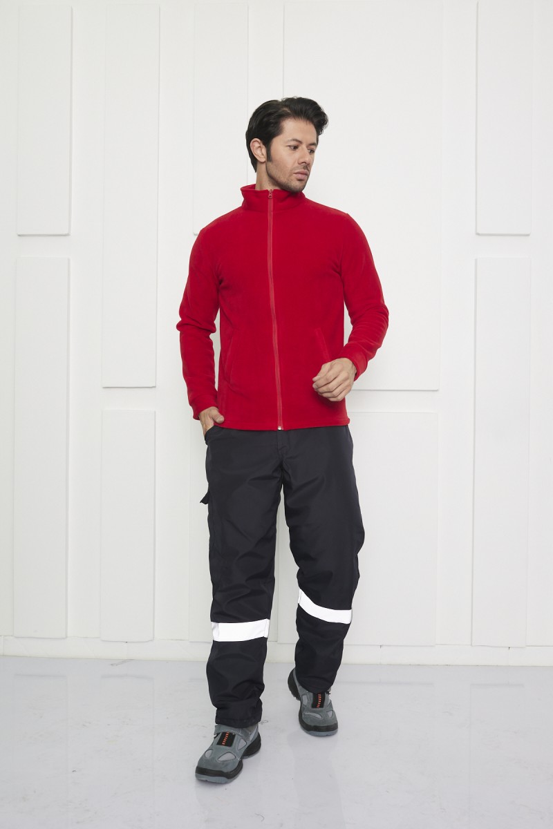 Kırmızı-Lacivert Dik Yaka Polar – Fit, Tam Fermuarlı, Tüylenme Yapmayan ve Soğuk Geçirmez