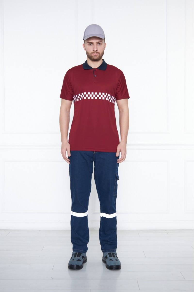 Bordo Reflektörlü İş Güvenliği Polo Yaka T-Shirt – Yüksek Görünürlüklü ve Dayanıklı İş Kıyafeti