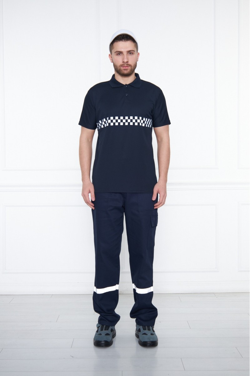 Reflektörlü Siyah İş Güvenliği Polo Yaka T-Shirt – Güvenli ve Konforlu İş Kıyafeti