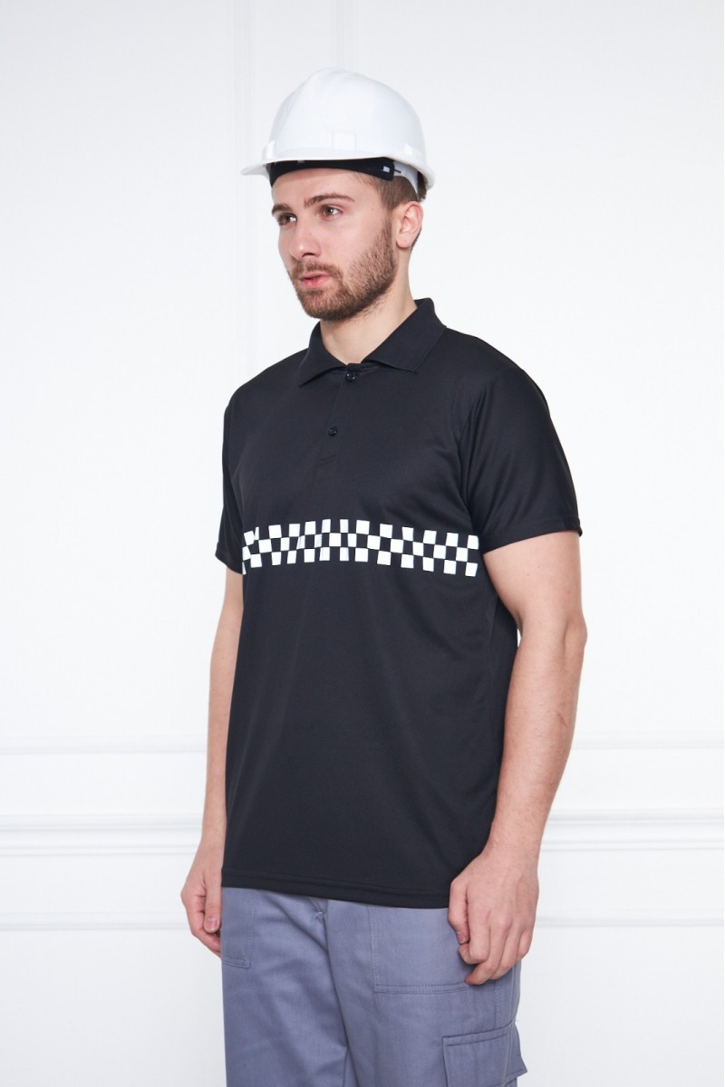 Reflektörlü Siyah İş Güvenliği Polo Yaka T-Shirt – Güvenli ve Konforlu İş Kıyafeti
