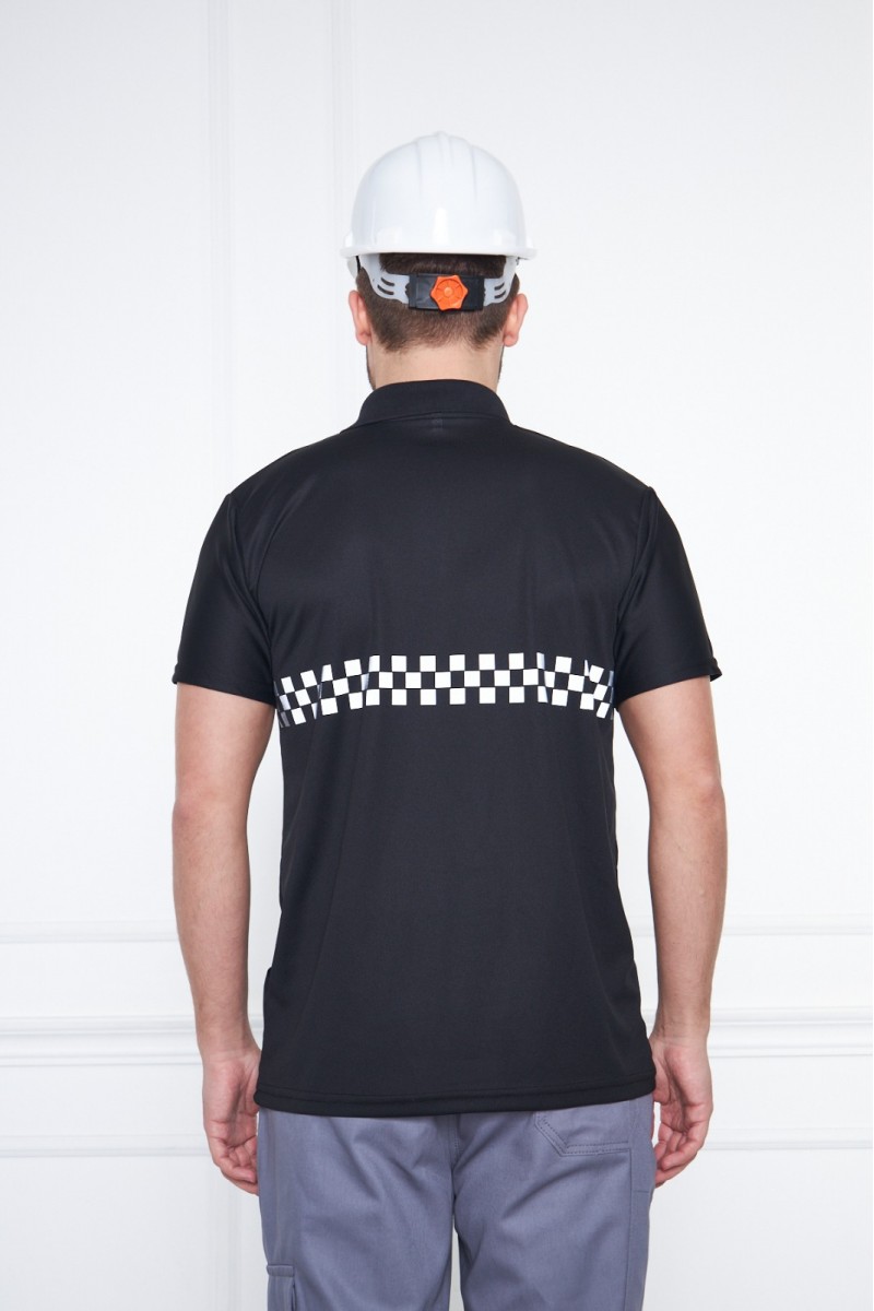 Reflektörlü Siyah İş Güvenliği Polo Yaka T-Shirt – Güvenli ve Konforlu İş Kıyafeti