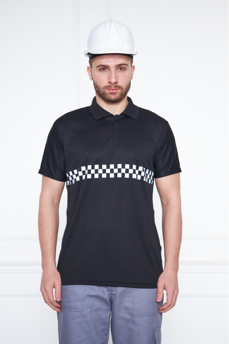 Reflektörlü Siyah İş Güvenliği Polo Yaka T-Shirt – Güvenli ve Konforlu İş Kıyafeti