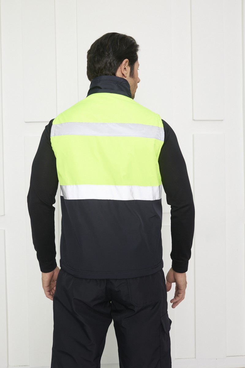 Yeşil-Lacivert Reflektörlü Polarlı Yelek – Yüksek Görünürlüklü İş Güvenliği Yeleği