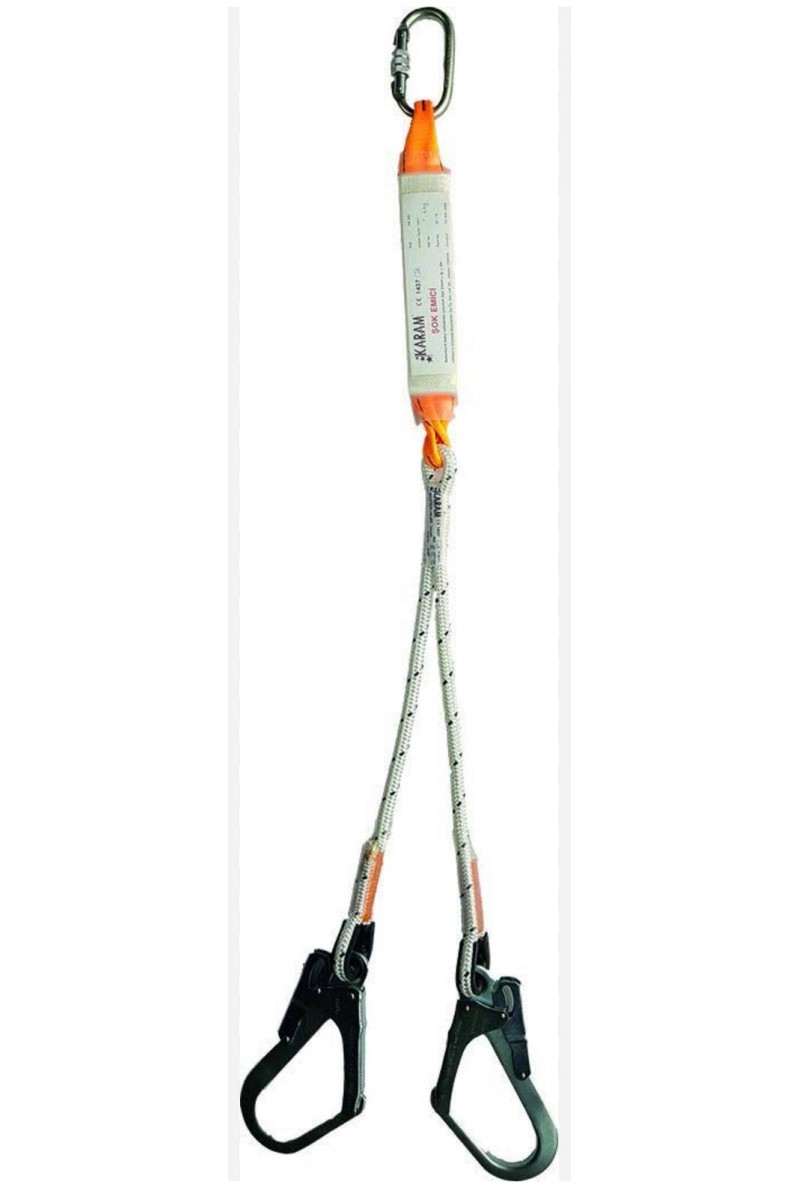 Çift Kol Şok Emicili Lanyard Statik Halatlı Karabinalı